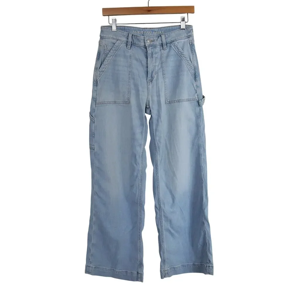AMERICAN Eagle High-Rise Baggy Jeans LIght-Wash size 4 short